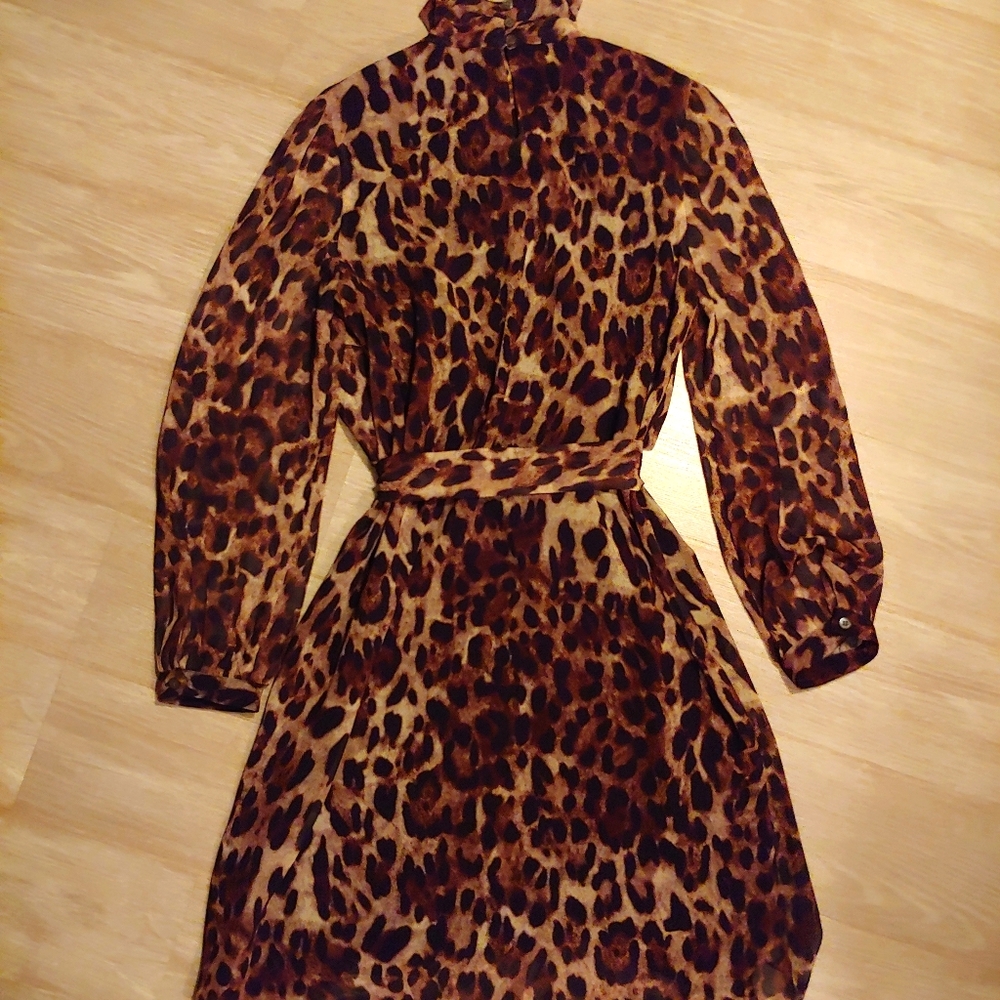 Badgley Mischka Leopard-Print Georgette Dress, Sz 12 - Picture 5 of 16
